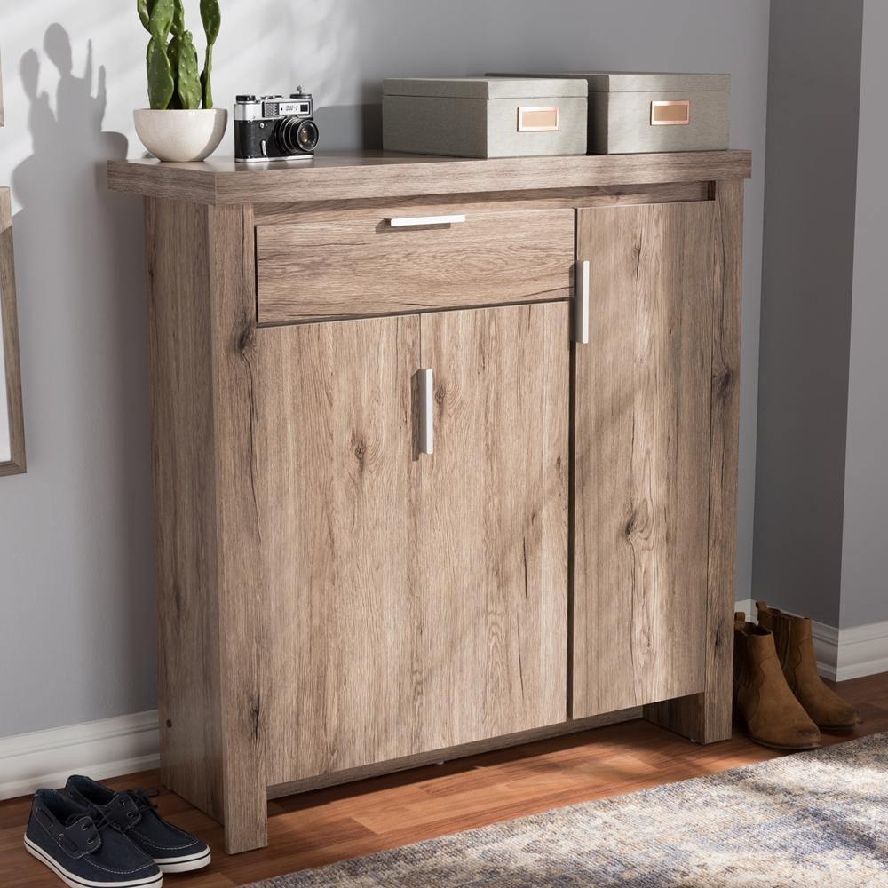 Laverne Modern and Contemporary Oak Brown Finished Shoe Cabinet FredCo