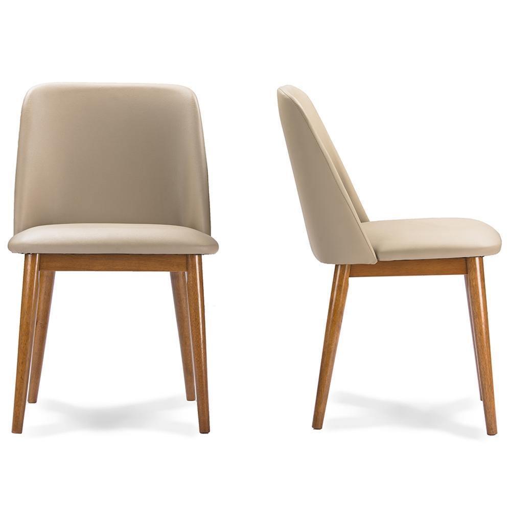 Lavin Mid-Century "Walnut" Light Brown/Beige Faux Leather Dining Chair FredCo