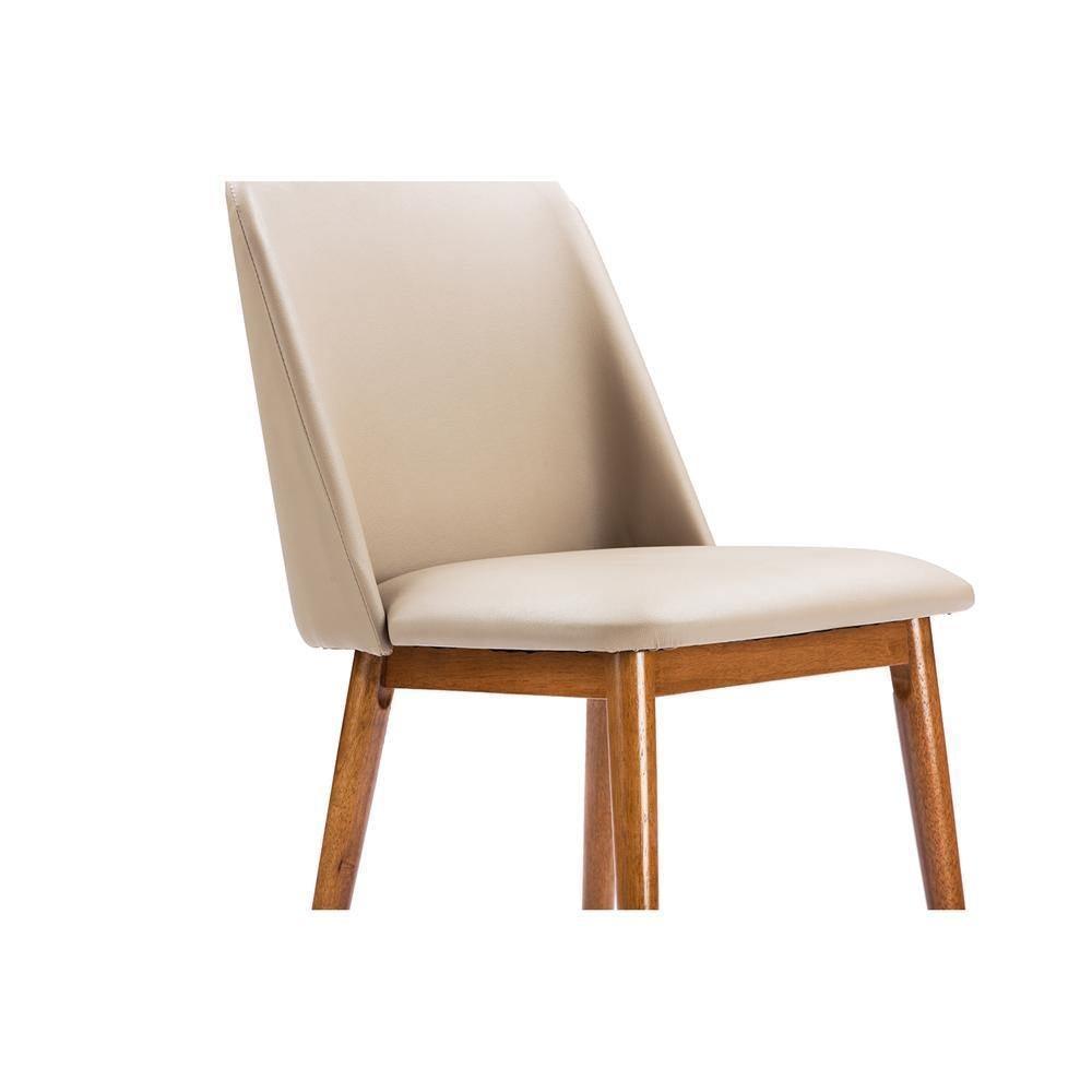Lavin Mid-Century "Walnut" Light Brown/Beige Faux Leather Dining Chair FredCo