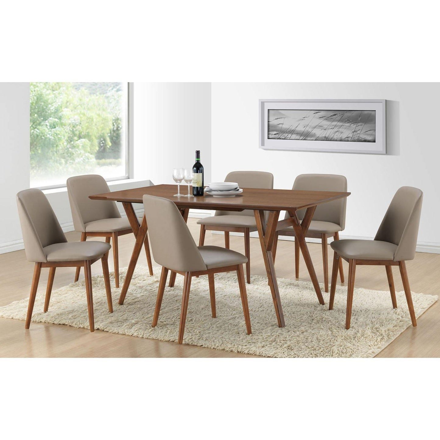 Lavin Mid-Century "Walnut" Light Brown/Beige Faux Leather Dining Chair FredCo