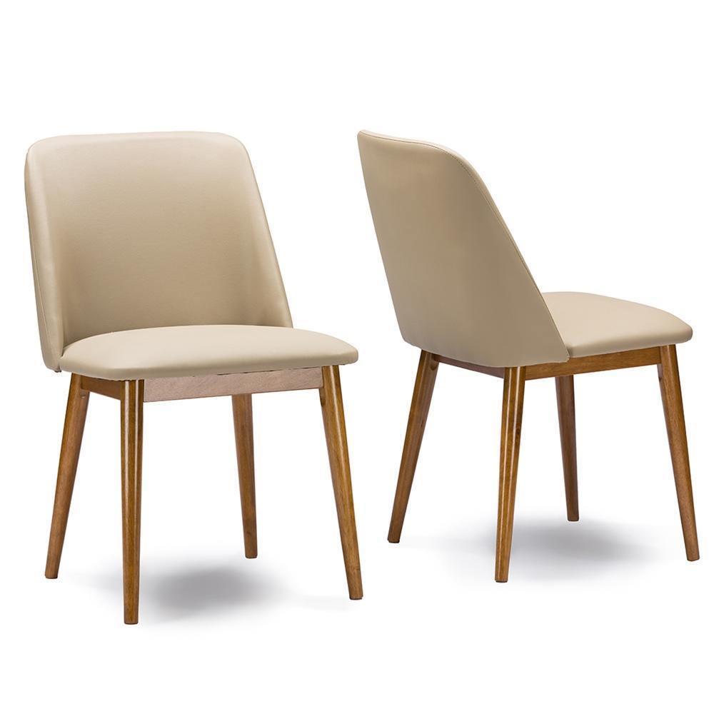 Lavin Mid-Century "Walnut" Light Brown/Beige Faux Leather Dining Chair FredCo