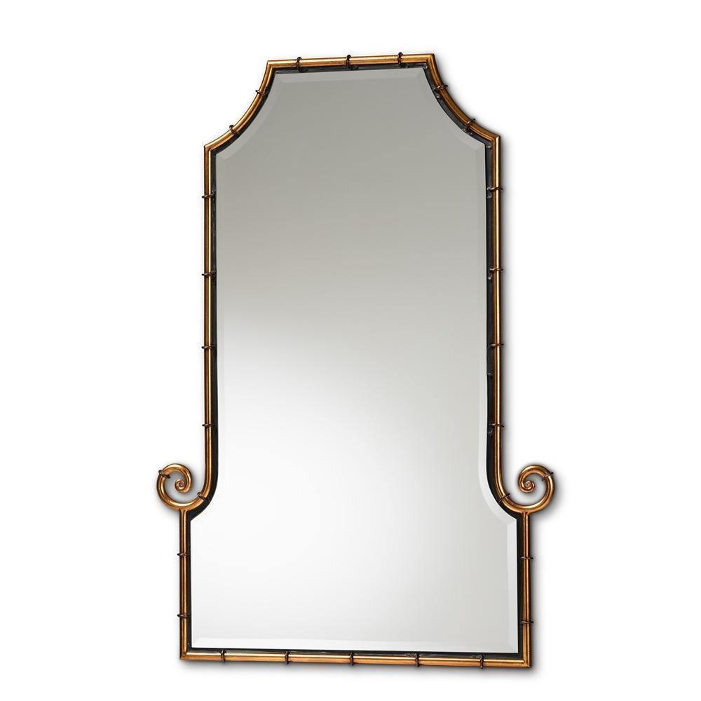 Layan Glamourous Hollywood Regency Style Gold Finished Metal Bamboo Inspired Accent Wall Mirror FredCo