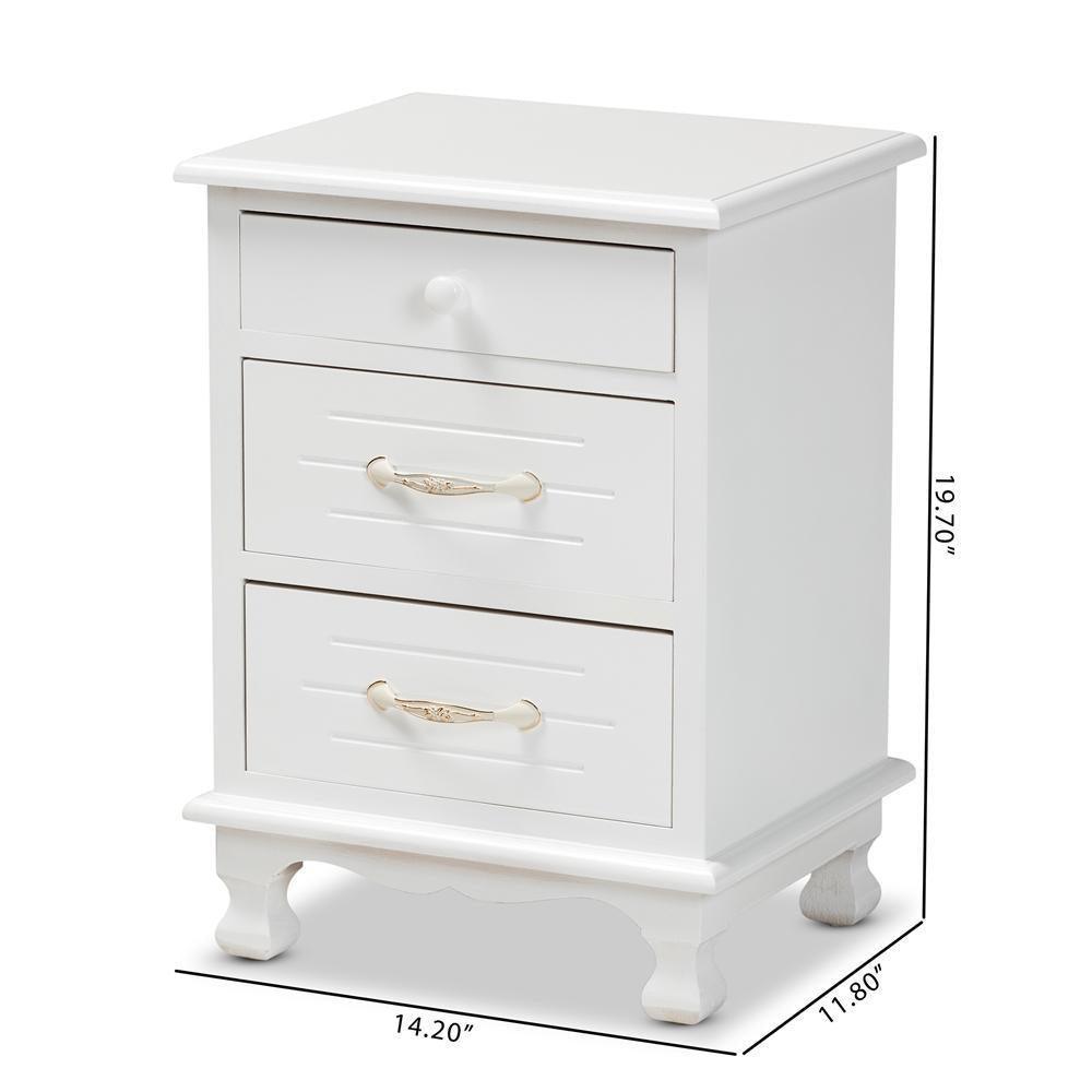 Layton Classic and Traditional White Finished Wood 3-Drawer Nightstand FredCo