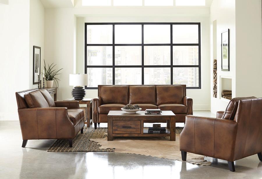 Leaton 3-piece Recessed Arms Living Room Set Brown Sugar 509441-S3 Coaster FredCo