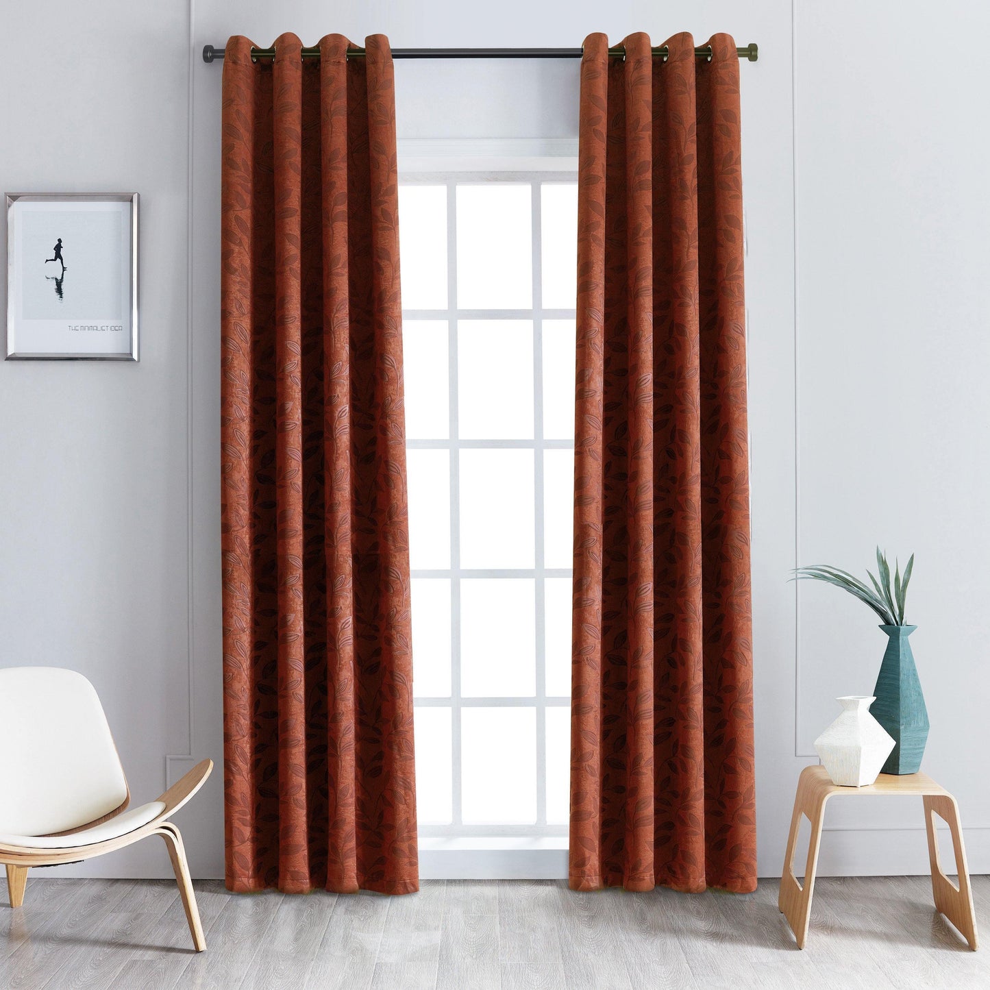 Leaves Jacquard Thermal Insulated Blackout Grommet Panel Curtain Set FredCo