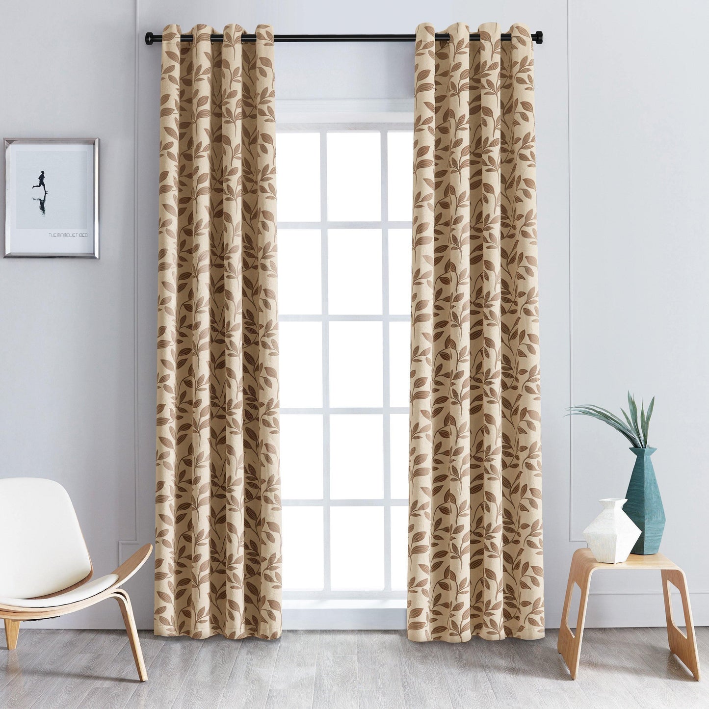 Leaves Jacquard Thermal Insulated Blackout Grommet Panel Curtain Set FredCo