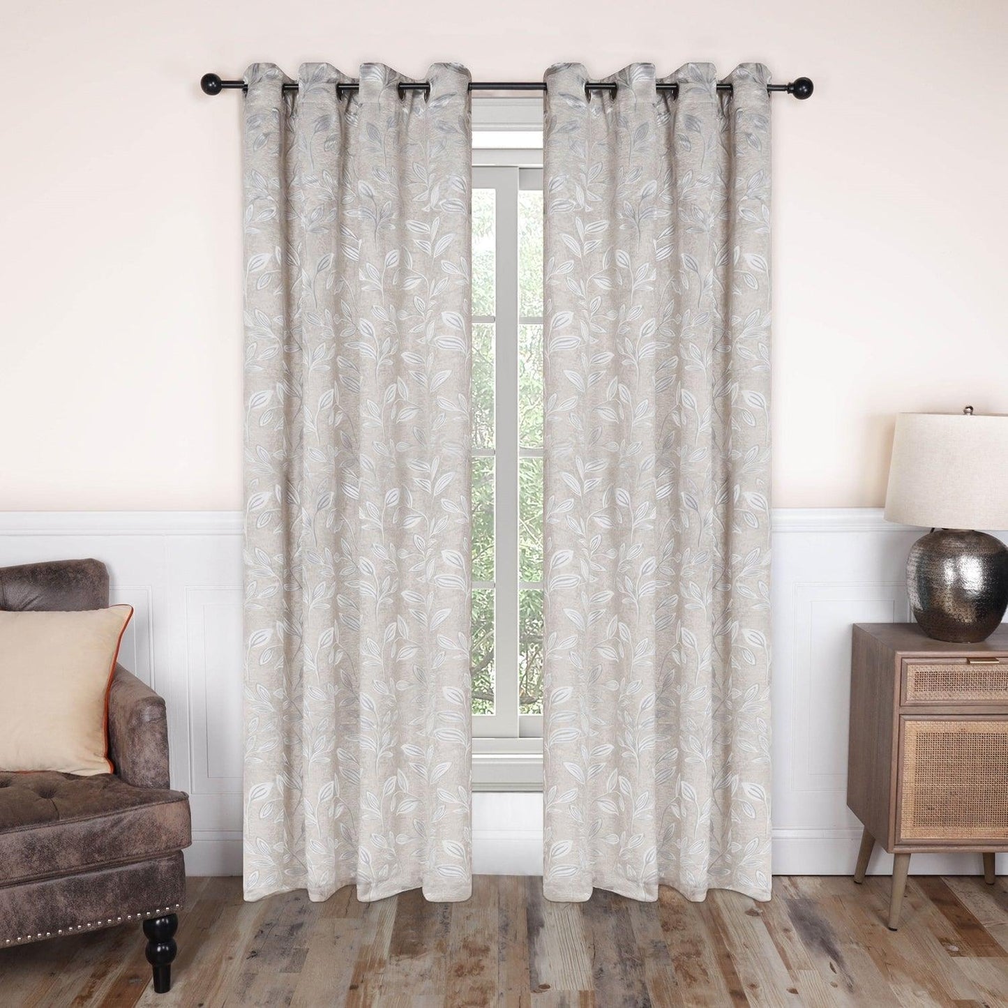 Leaves Jacquard Thermal Insulated Blackout Grommet Panel Curtain Set FredCo