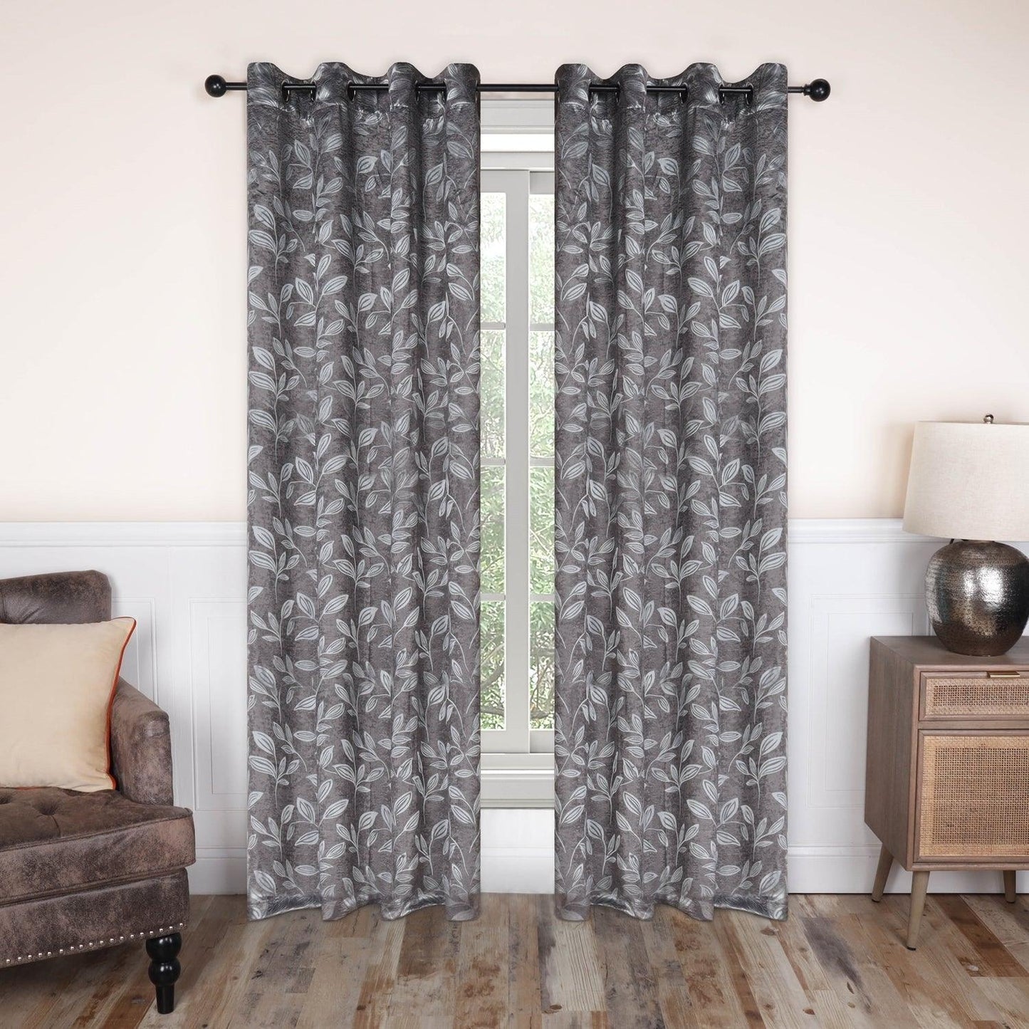 Leaves Jacquard Thermal Insulated Blackout Grommet Panel Curtain Set FredCo