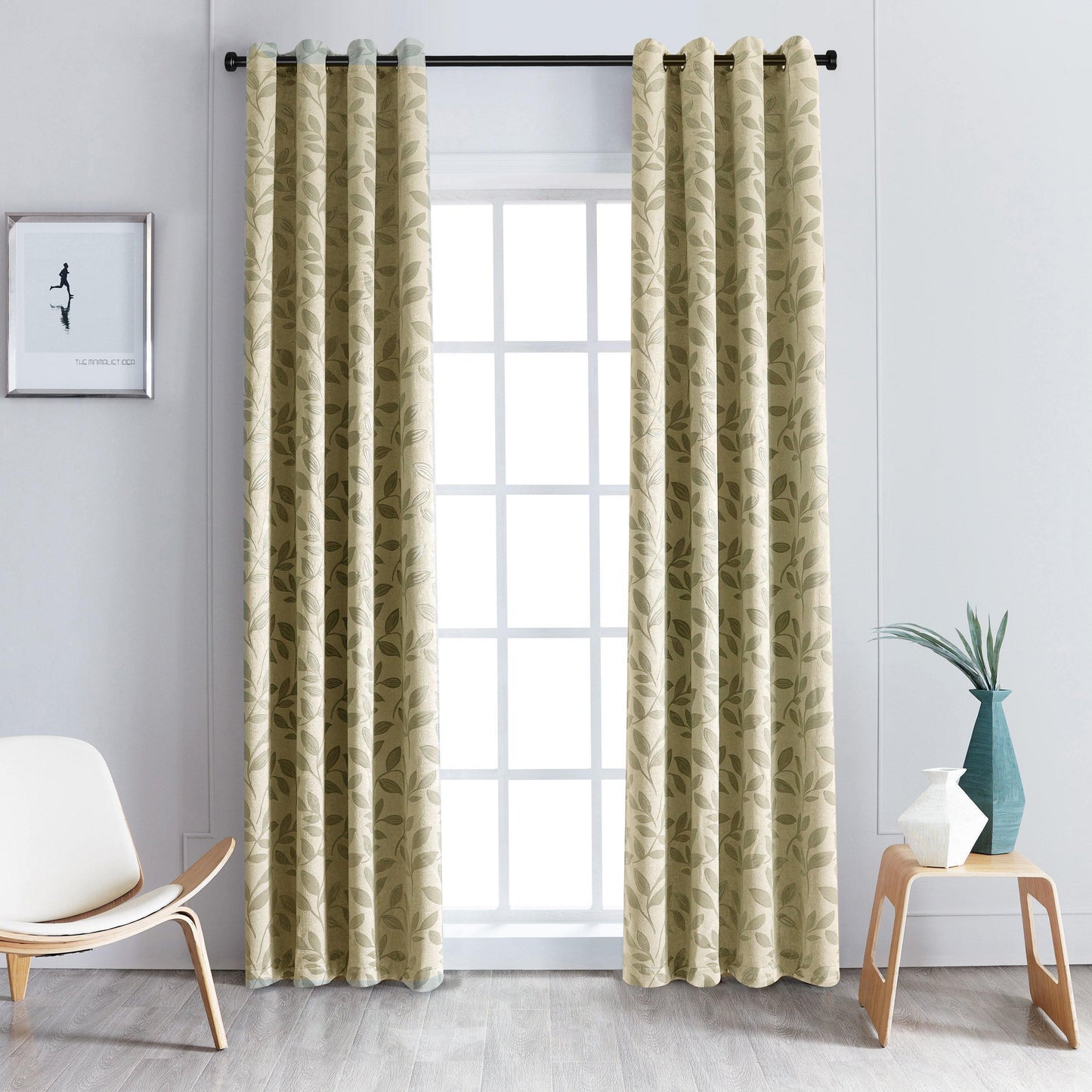 Leaves Jacquard Thermal Insulated Blackout Grommet Panel Curtain Set FredCo