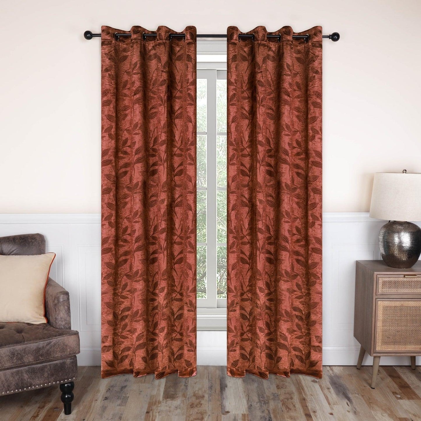 Leaves Jacquard Thermal Insulated Blackout Grommet Panel Curtain Set FredCo
