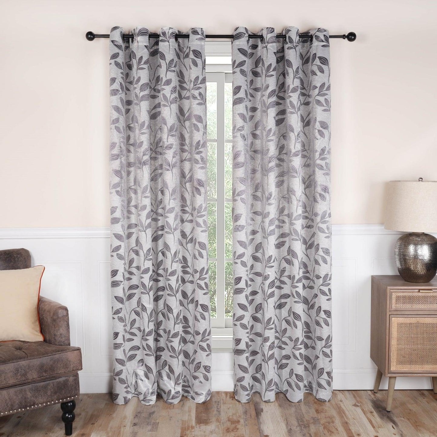 Leaves Jacquard Thermal Insulated Blackout Grommet Panel Curtain Set FredCo