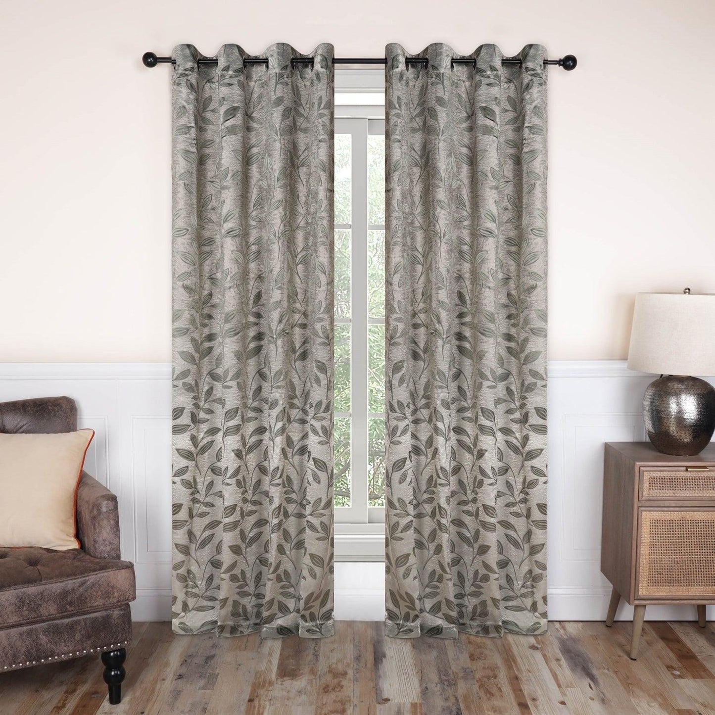 Leaves Jacquard Thermal Insulated Blackout Grommet Panel Curtain Set FredCo