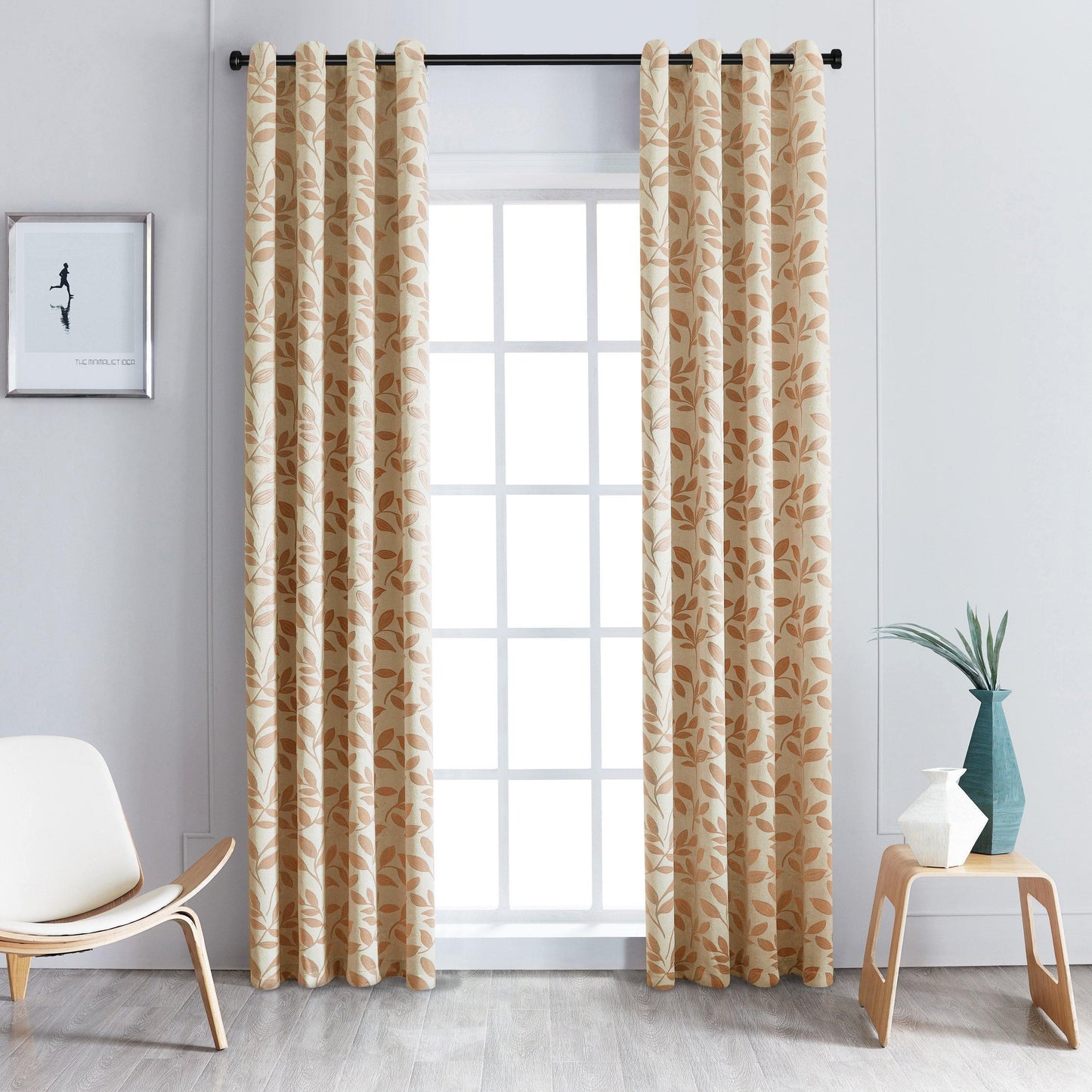 Leaves Jacquard Thermal Insulated Blackout Grommet Panel Curtain Set FredCo