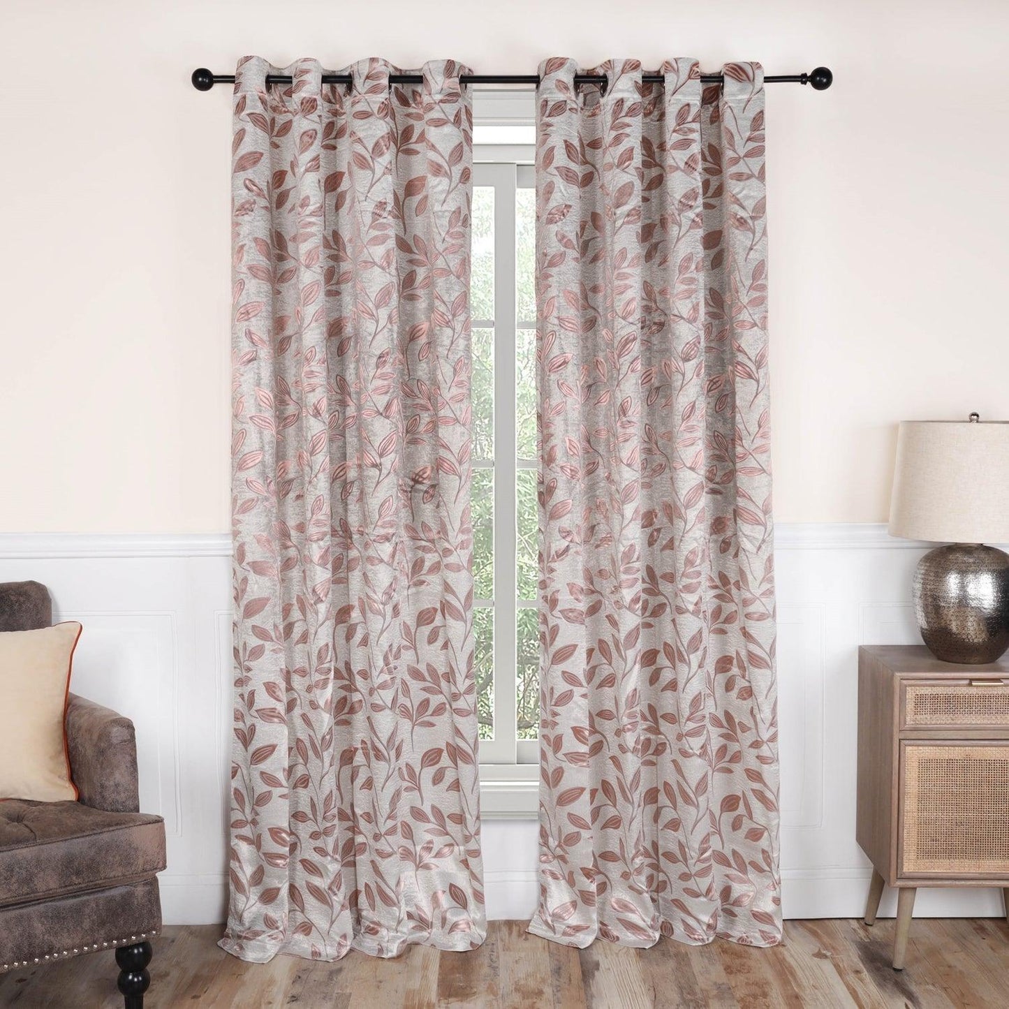 Leaves Jacquard Thermal Insulated Blackout Grommet Panel Curtain Set FredCo