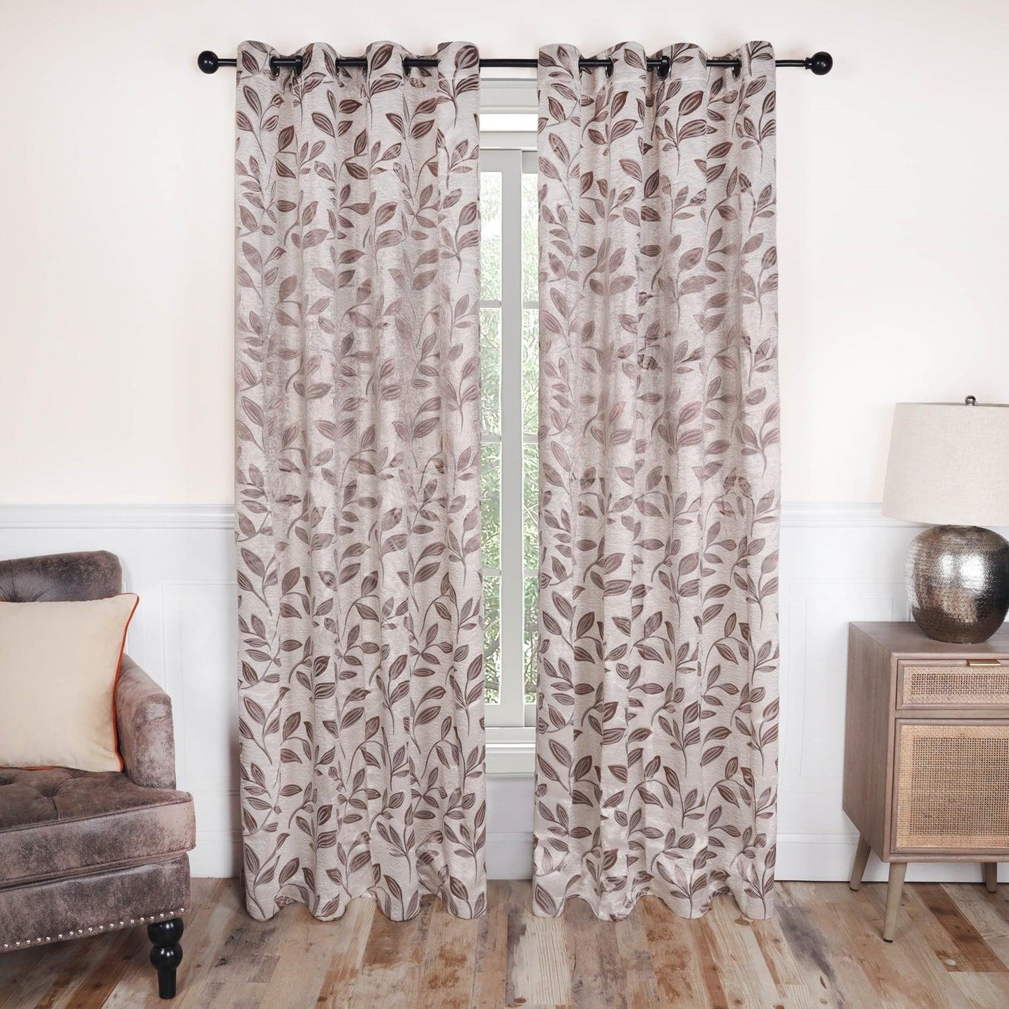 Leaves Jacquard Thermal Insulated Blackout Grommet Panel Curtain Set FredCo