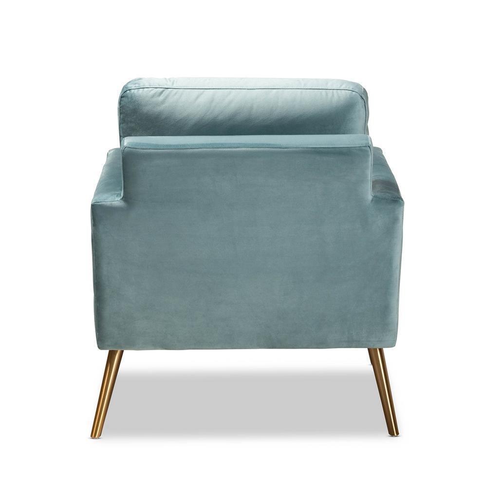 Leland Glam and Luxe Light Blue Velvet Fabric Upholstered and Gold Finished Armchair FredCo