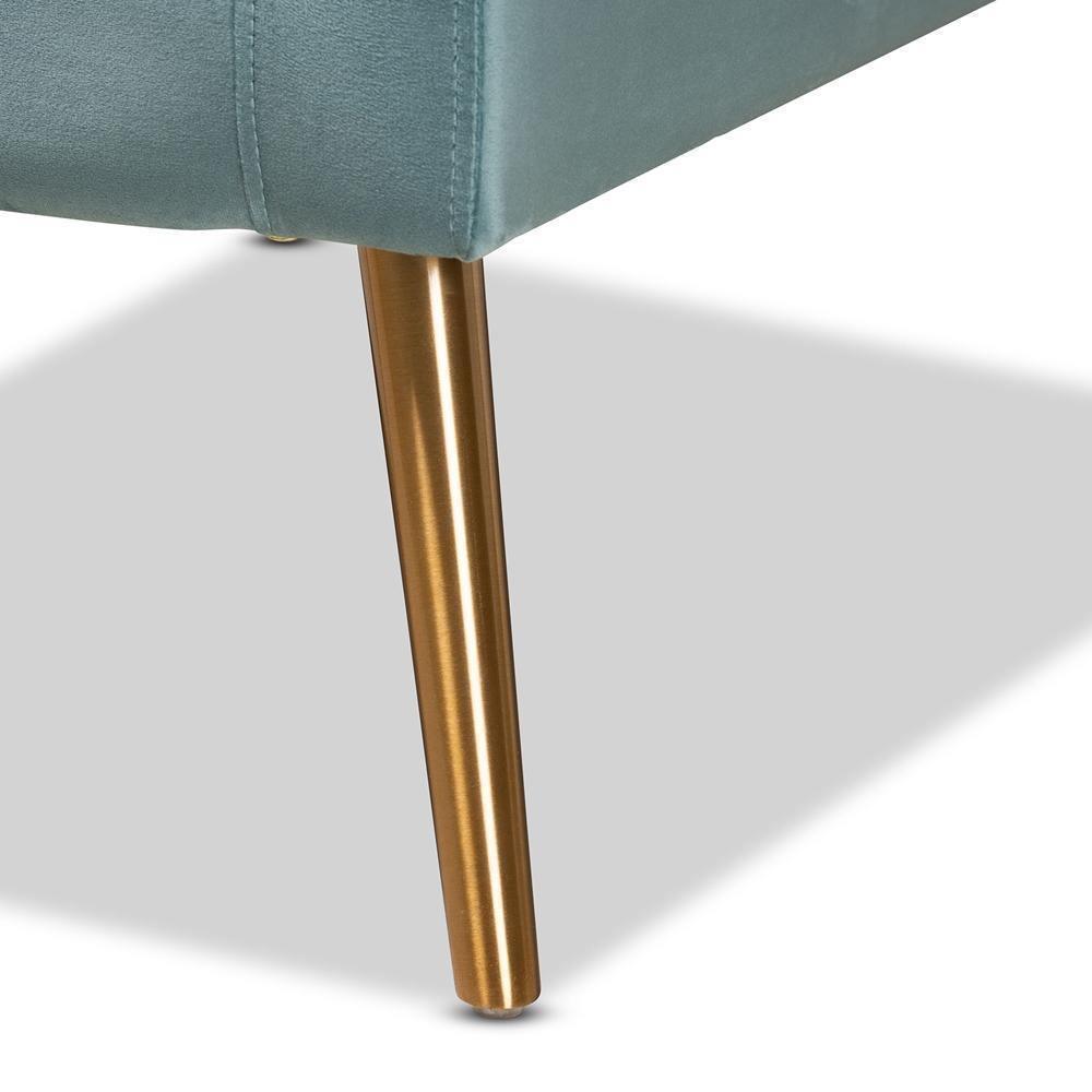 Leland Glam and Luxe Light Blue Velvet Fabric Upholstered and Gold Finished Armchair FredCo