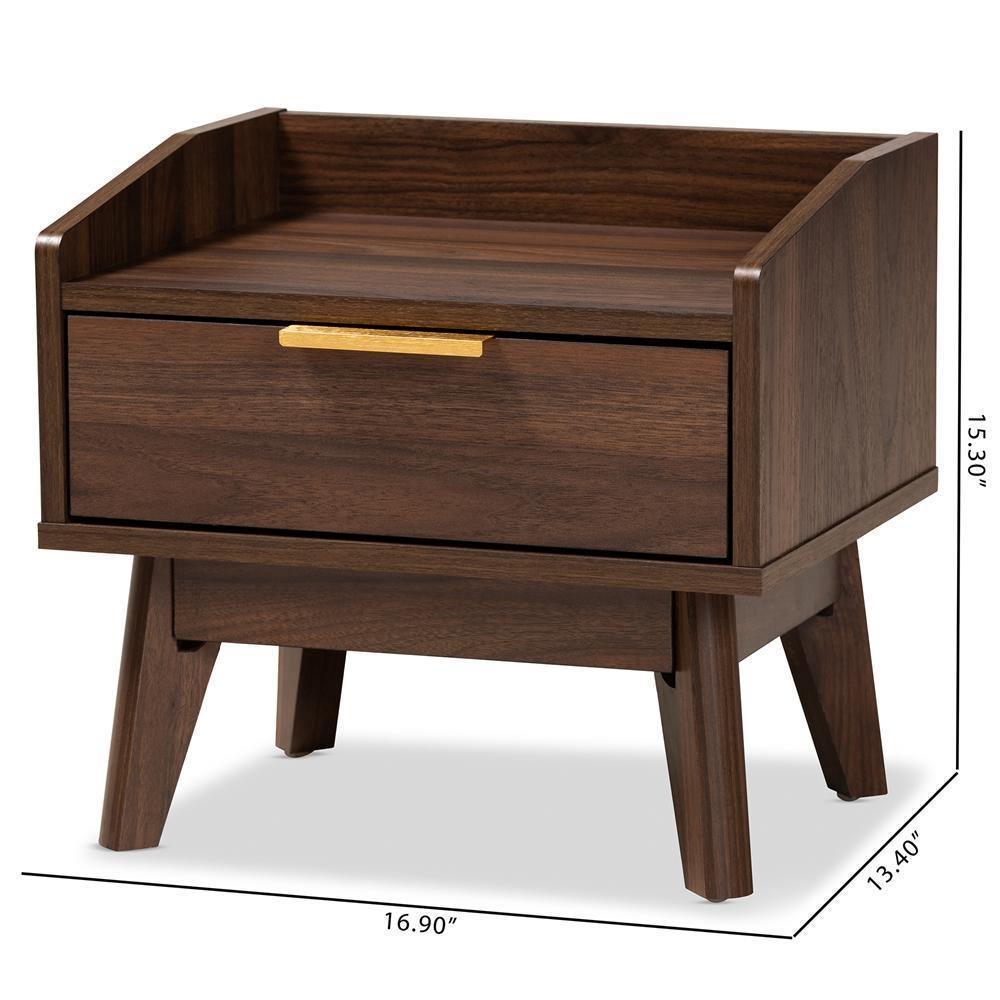 Lena Mid-Century Modern Walnut Brown Finished 1-Drawer Wood Nightstand FredCo