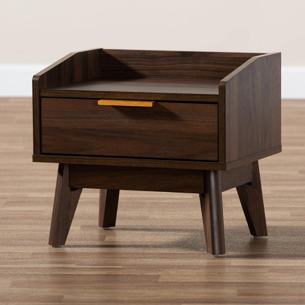 Lena Mid-Century Modern Walnut Brown Finished 1-Drawer Wood Nightstand FredCo