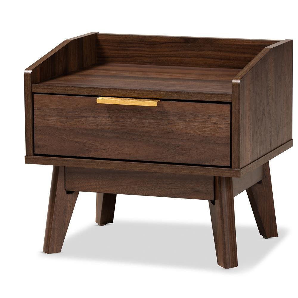 Lena Mid-Century Modern Walnut Brown Finished 1-Drawer Wood Nightstand FredCo