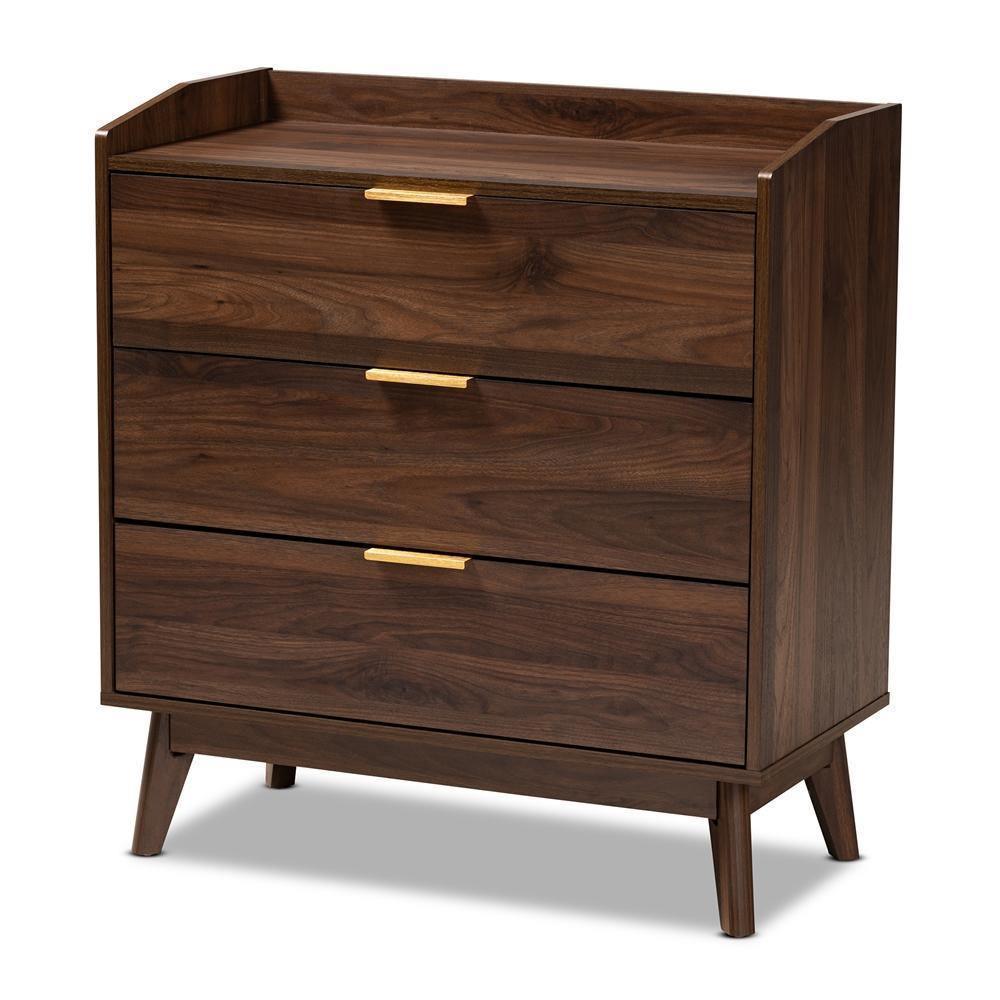 Lena Mid-Century Modern Walnut Brown Finished 3-Drawer Wood Chest FredCo