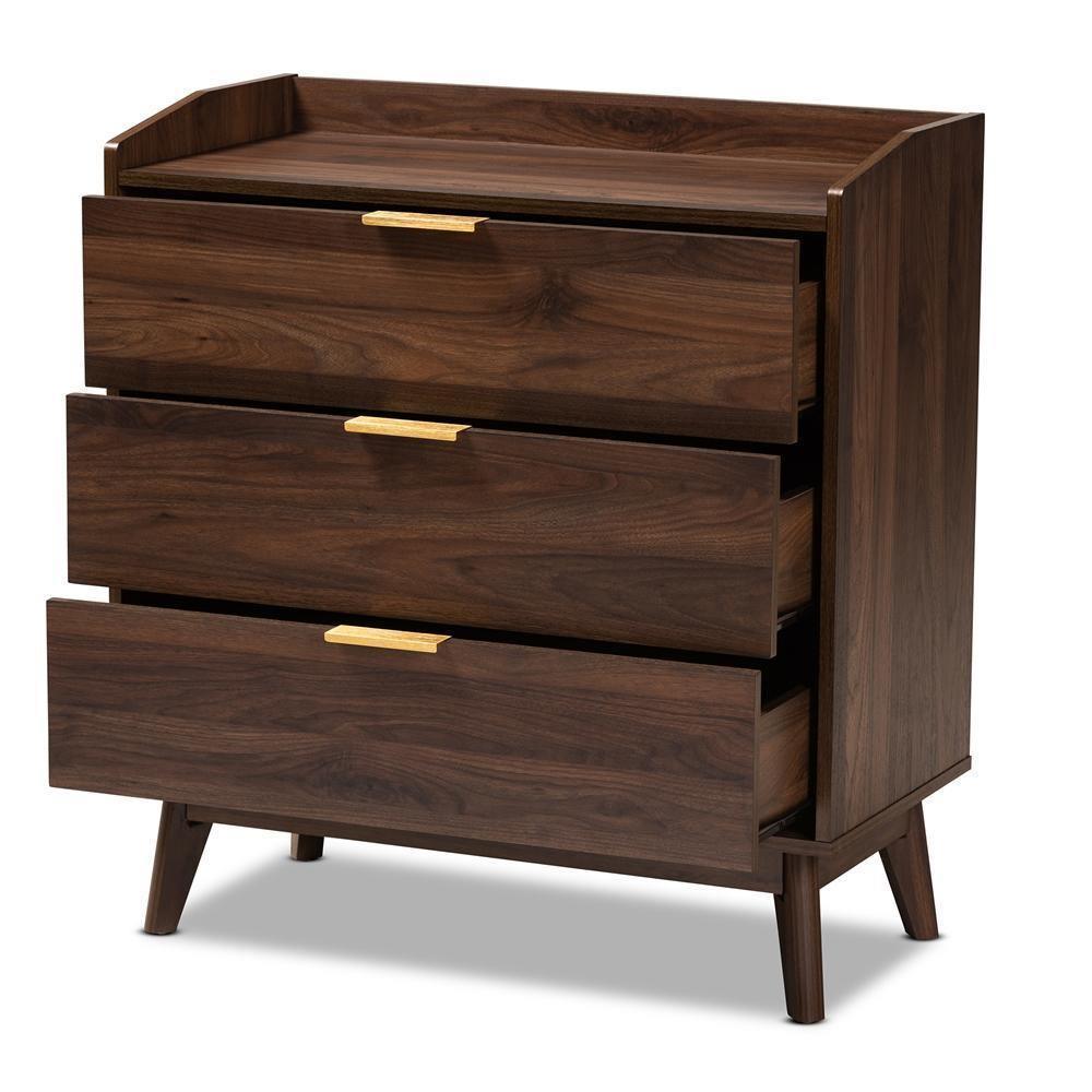 Lena Mid-Century Modern Walnut Brown Finished 3-Drawer Wood Chest FredCo