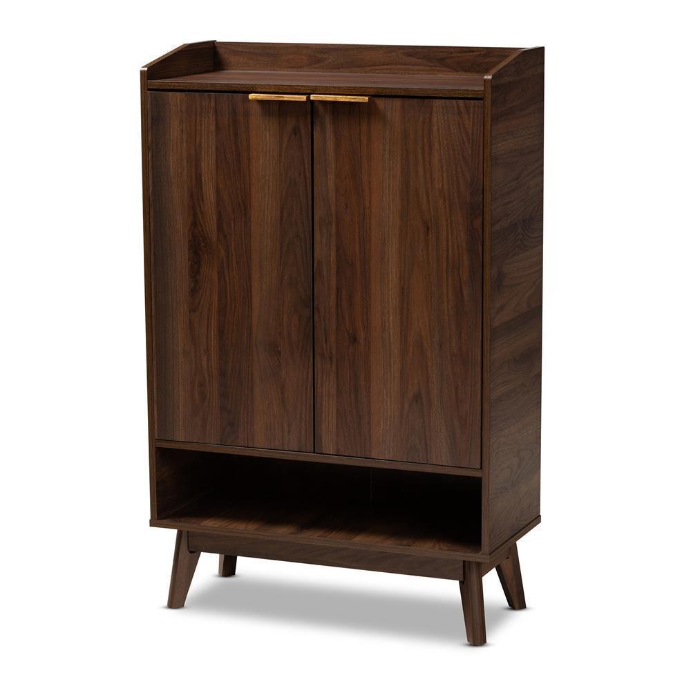 Lena Mid-Century Modern Walnut Brown Finished 5-Shelf Wood Entryway Shoe Cabinet FredCo