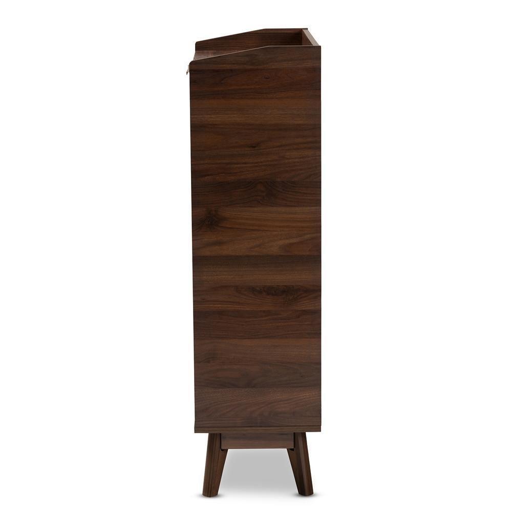 Lena Mid-Century Modern Walnut Brown Finished 5-Shelf Wood Entryway Shoe Cabinet FredCo