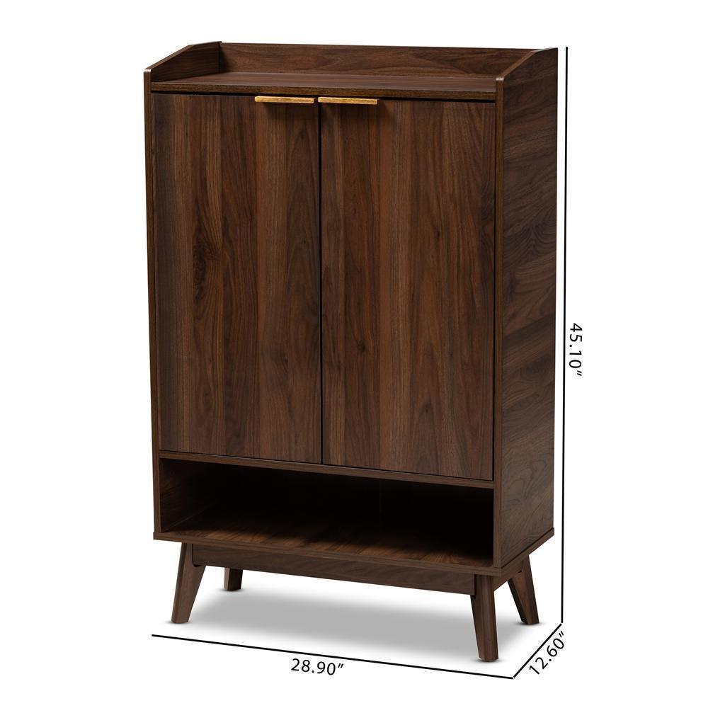 Lena Mid-Century Modern Walnut Brown Finished 5-Shelf Wood Entryway Shoe Cabinet FredCo