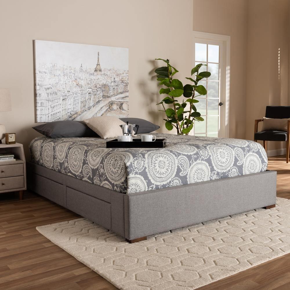 Leni Modern and Contemporary Light Grey Fabric Upholstered 4-Drawer Queen Size Platform Storage Bed Frame FredCo