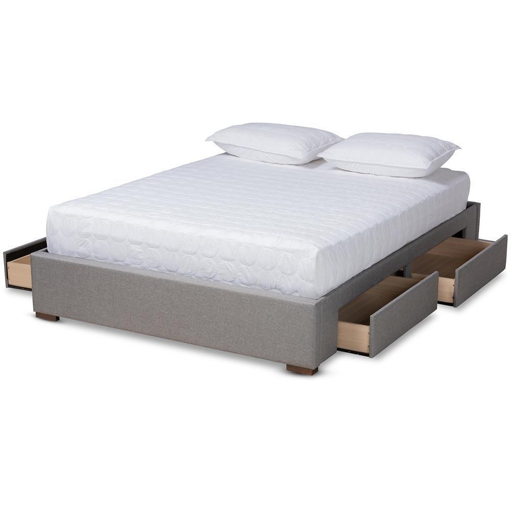Leni Modern and Contemporary Light Grey Fabric Upholstered 4-Drawer Queen Size Platform Storage Bed Frame FredCo