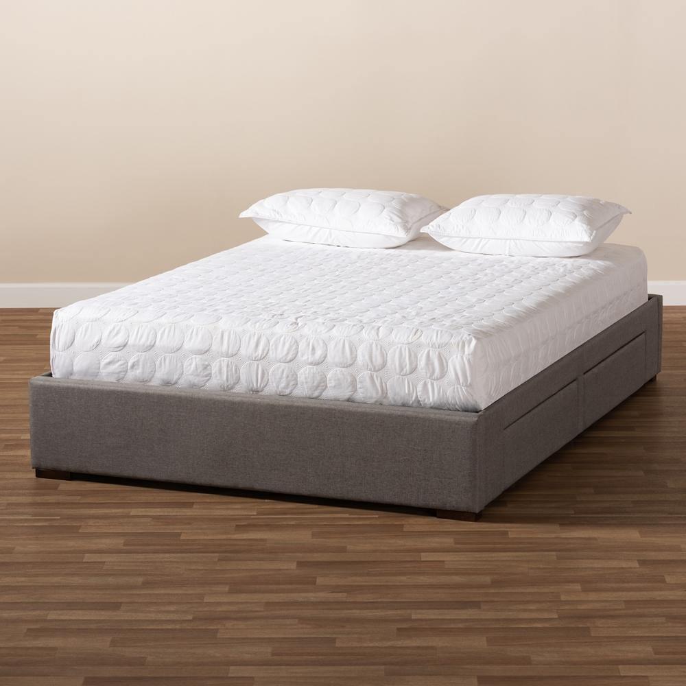 Leni Modern and Contemporary Light Grey Fabric Upholstered 4-Drawer Queen Size Platform Storage Bed Frame FredCo