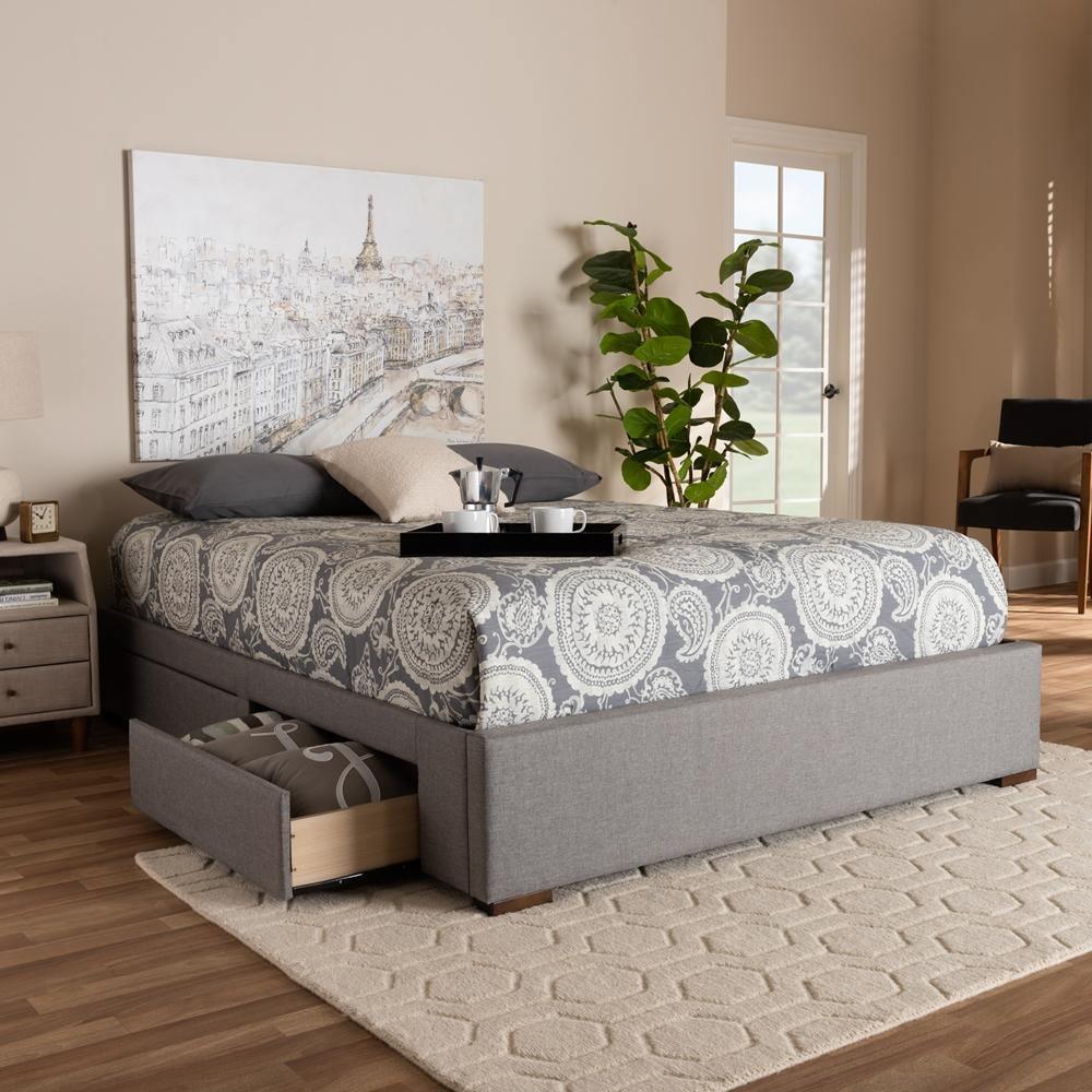 Leni Modern and Contemporary Light Grey Fabric Upholstered 4-Drawer Queen Size Platform Storage Bed Frame FredCo