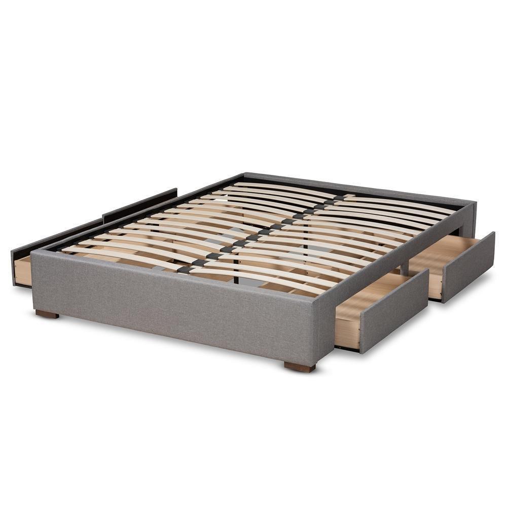 Leni Modern and Contemporary Light Grey Fabric Upholstered 4-Drawer Queen Size Platform Storage Bed Frame FredCo