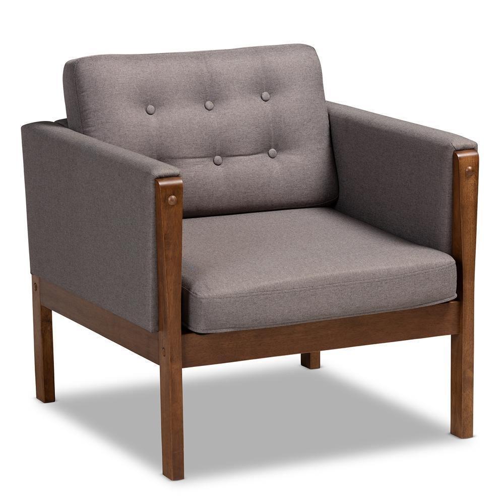 Lenne Mid-Century Modern Grey Fabric Upholstered Walnut Finished 3-Piece Living Room Set FredCo