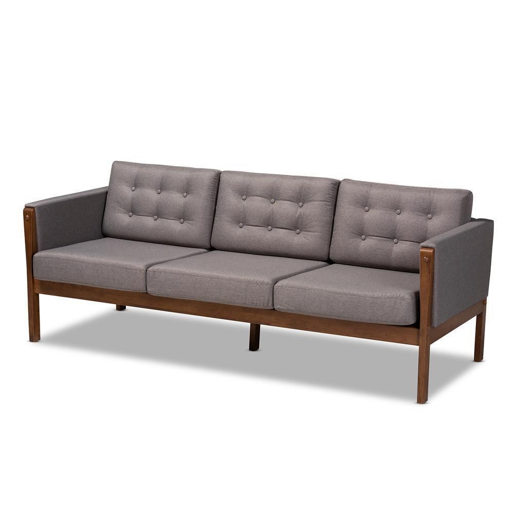 Lenne Mid-Century Modern Grey Fabric Upholstered Walnut Finished 3-Piece Living Room Set FredCo