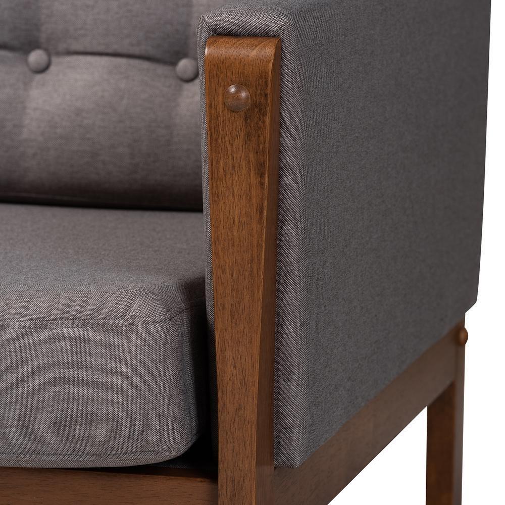 Lenne Mid-Century Modern Grey Fabric Upholstered Walnut Finished Sofa FredCo