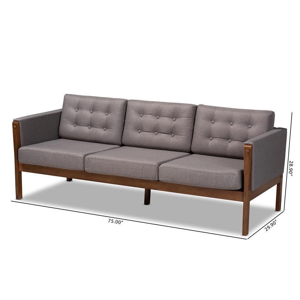 Lenne Mid-Century Modern Grey Fabric Upholstered Walnut Finished Sofa FredCo