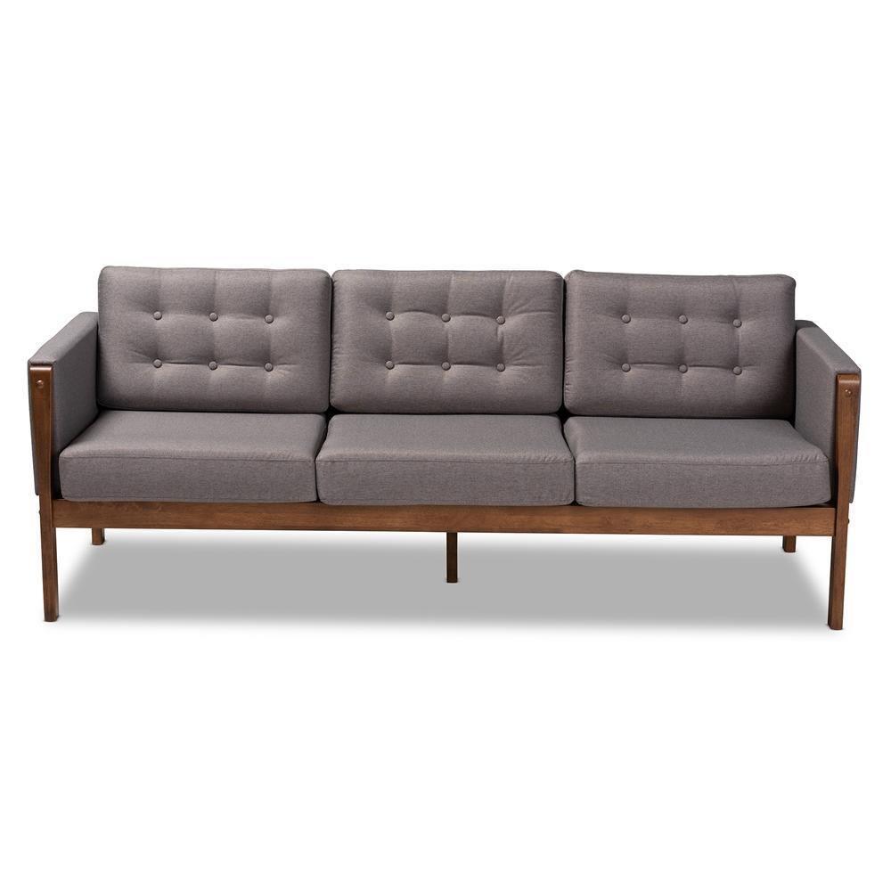 Lenne Mid-Century Modern Grey Fabric Upholstered Walnut Finished Sofa FredCo