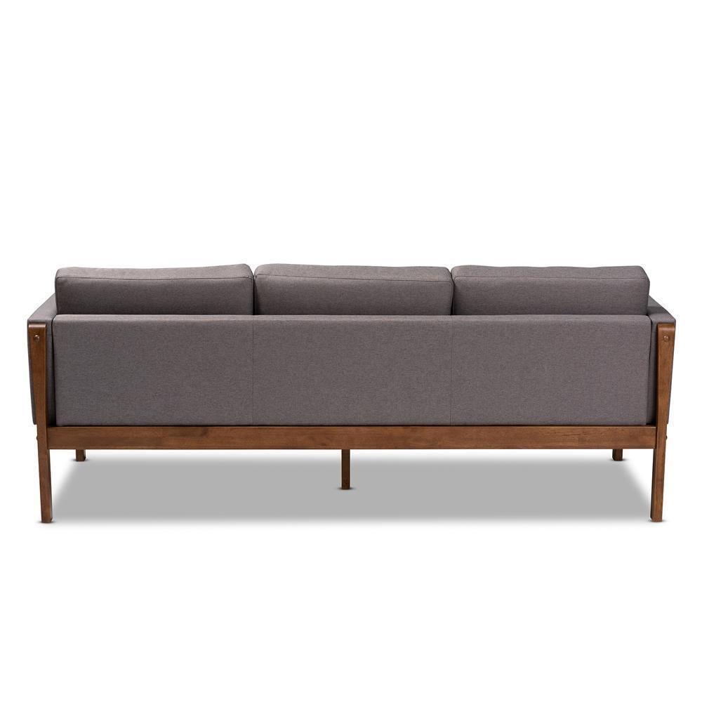 Lenne Mid-Century Modern Grey Fabric Upholstered Walnut Finished Sofa FredCo