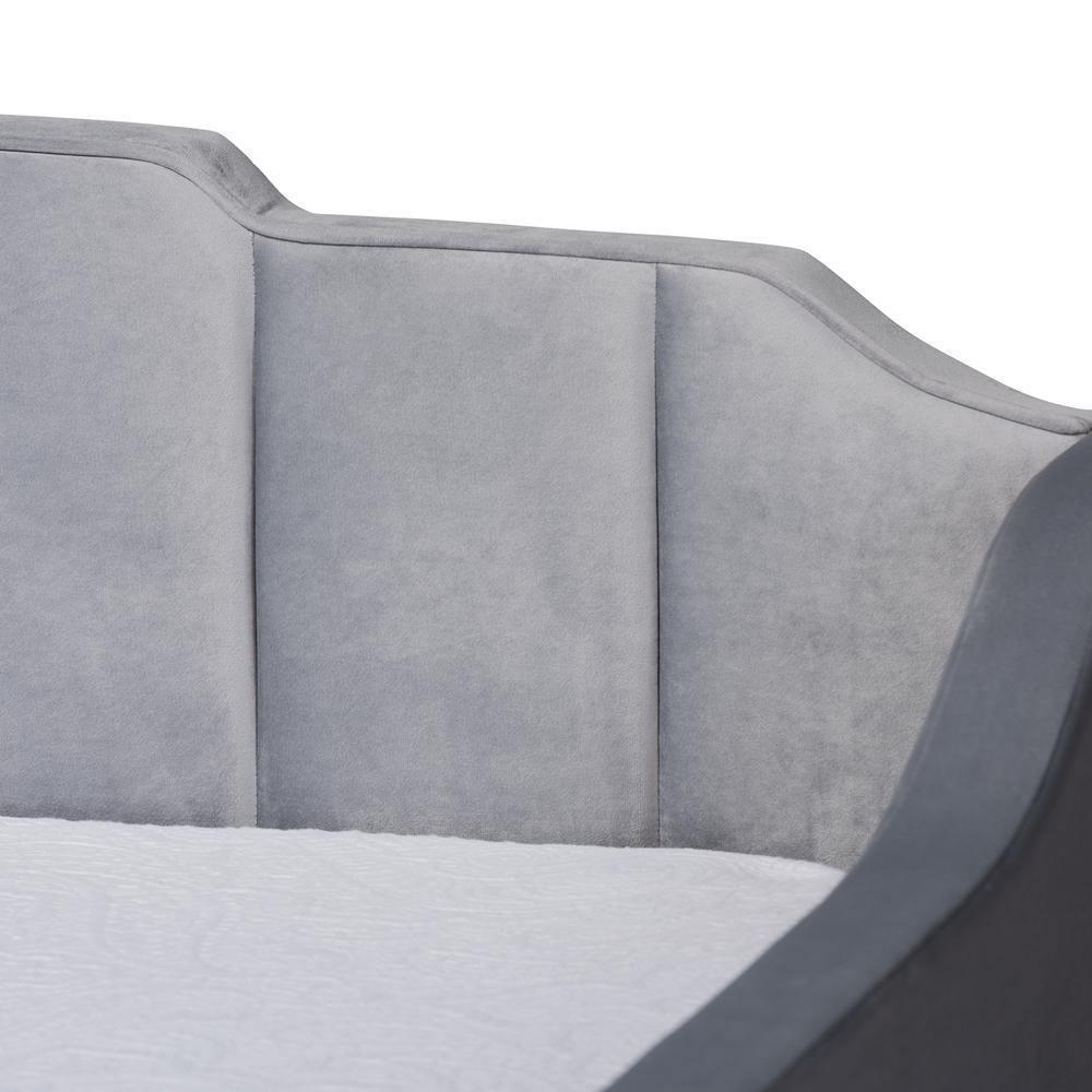 Lennon Modern and Contemporary Grey Velvet Fabric Upholstered Twin Size Daybed with Trundle FredCo