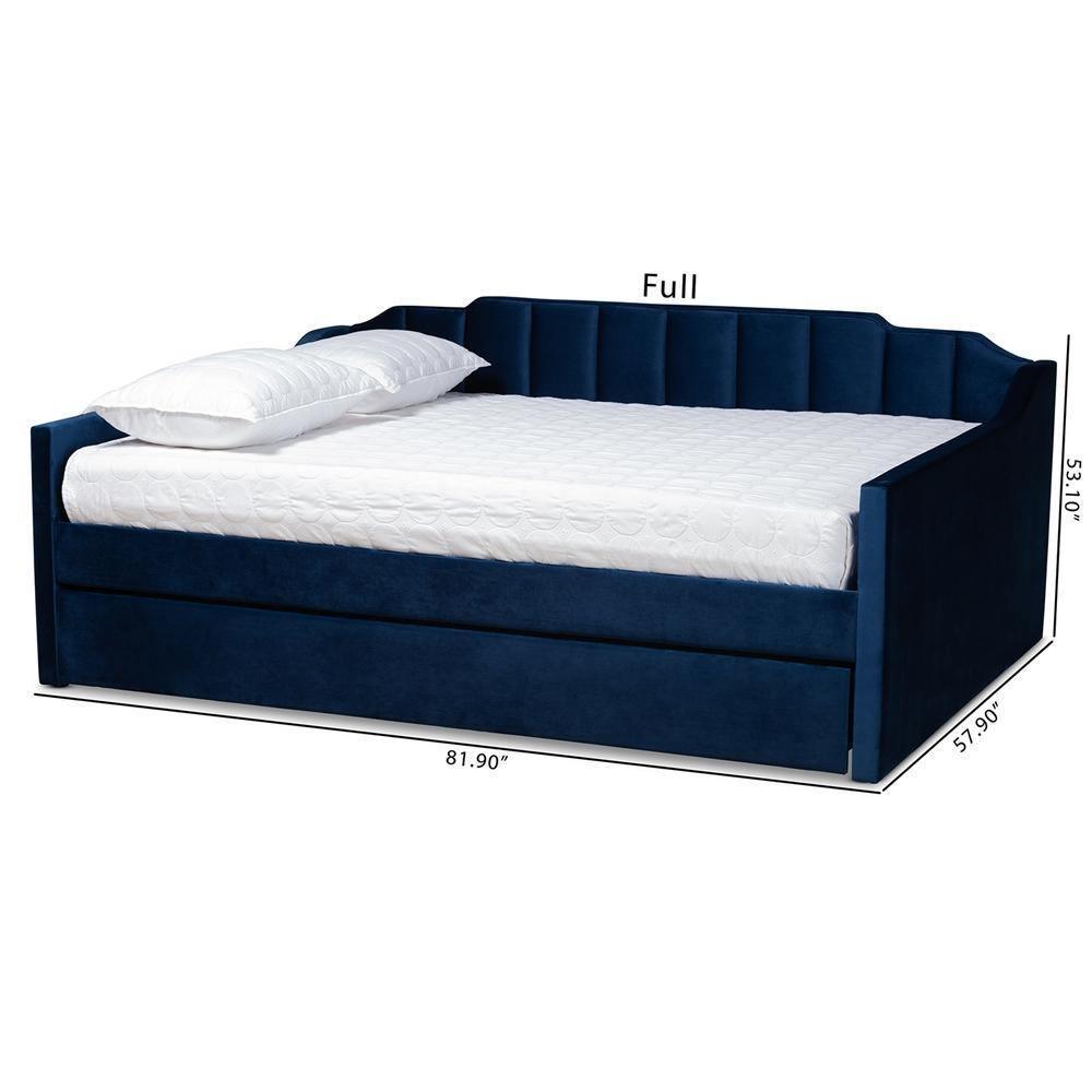 Lennon Modern and Contemporary Navy Blue Velvet Fabric Upholstered Queen Size Daybed with Trundle FredCo