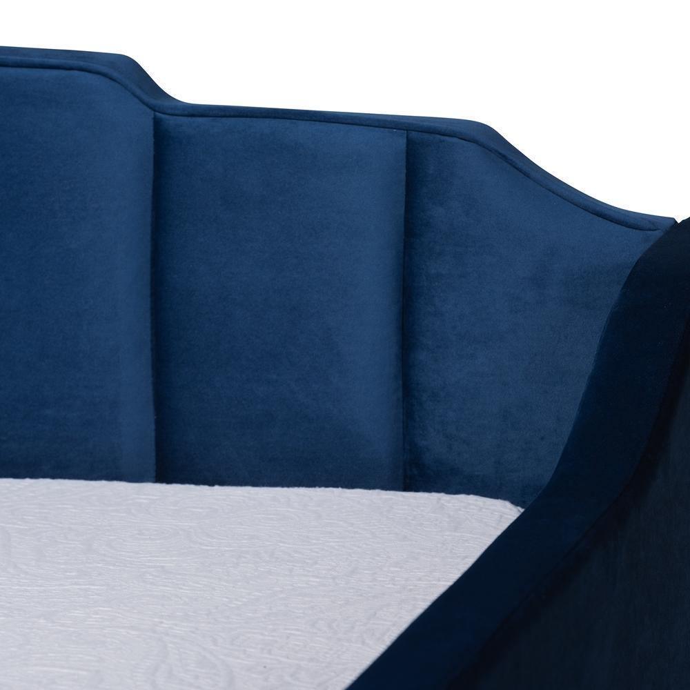 Lennon Modern and Contemporary Navy Blue Velvet Fabric Upholstered Twin Size Daybed with Trundle FredCo