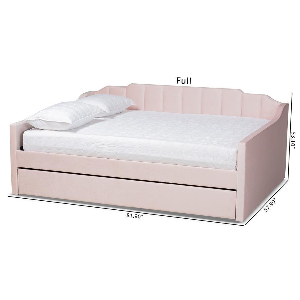 Lennon Modern and Contemporary Pink Velvet Fabric Upholstered Full Size Daybed with Trundle FredCo