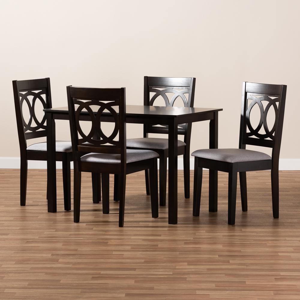 Lenoir Modern and Contemporary Gray Fabric Upholstered Espresso Brown Finished Wood 5-Piece Dining Set FredCo