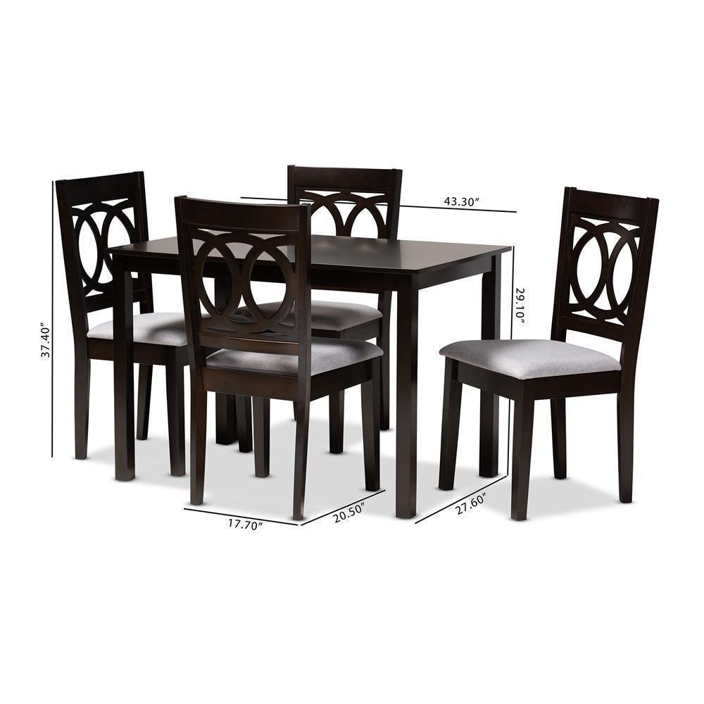 Lenoir Modern and Contemporary Gray Fabric Upholstered Espresso Brown Finished Wood 5-Piece Dining Set FredCo