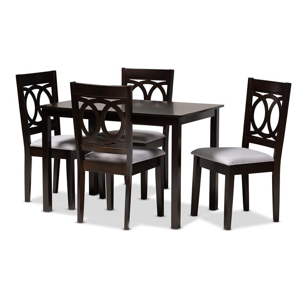 Lenoir Modern and Contemporary Gray Fabric Upholstered Espresso Brown Finished Wood 5-Piece Dining Set FredCo