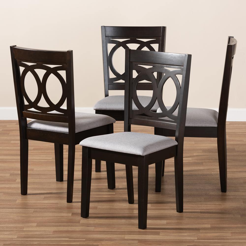 Lenoir Modern and Contemporary Gray Fabric Upholstered Espresso Brown Finished Wood Dining Chair Set of 4 FredCo