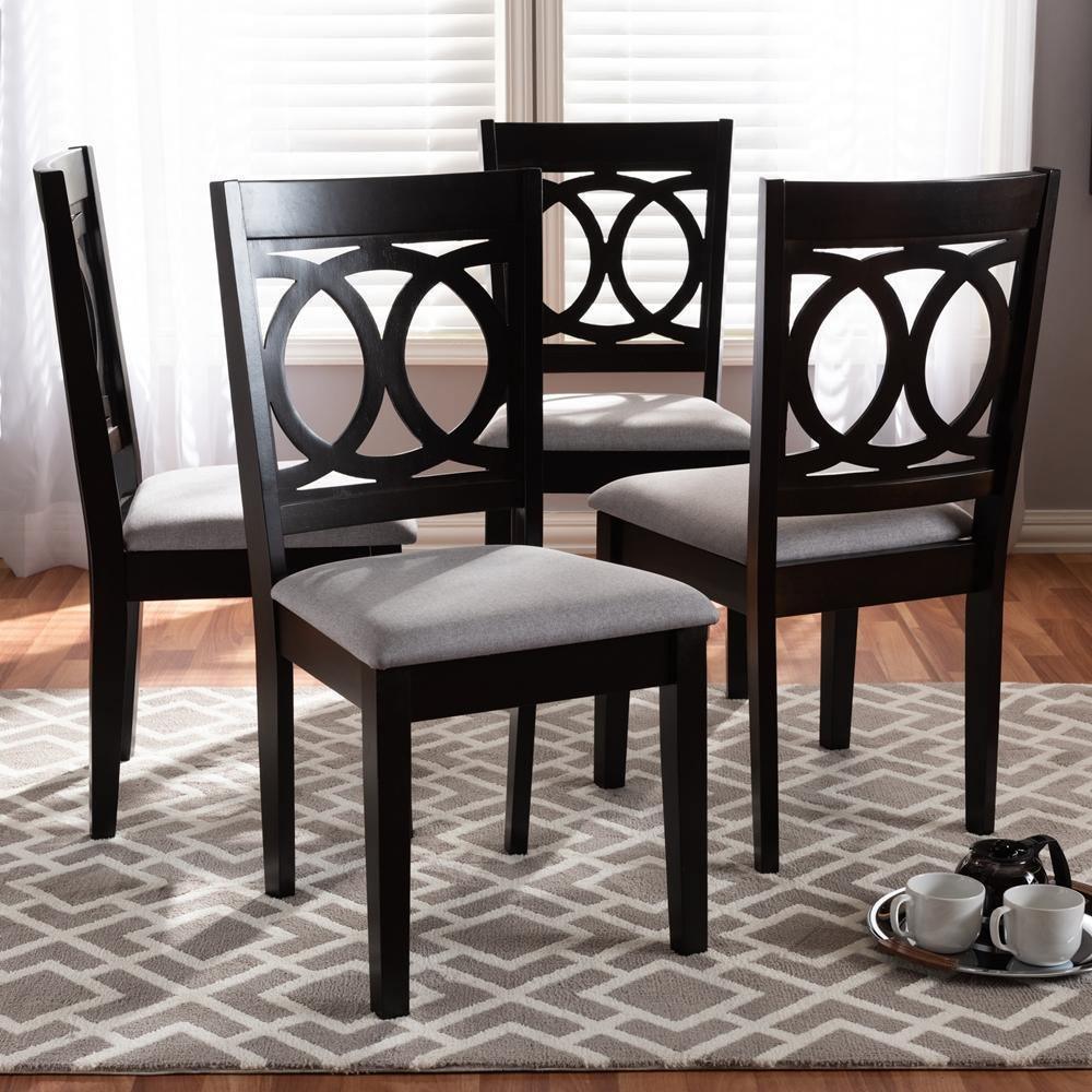 Lenoir Modern and Contemporary Gray Fabric Upholstered Espresso Brown Finished Wood Dining Chair Set of 4 FredCo