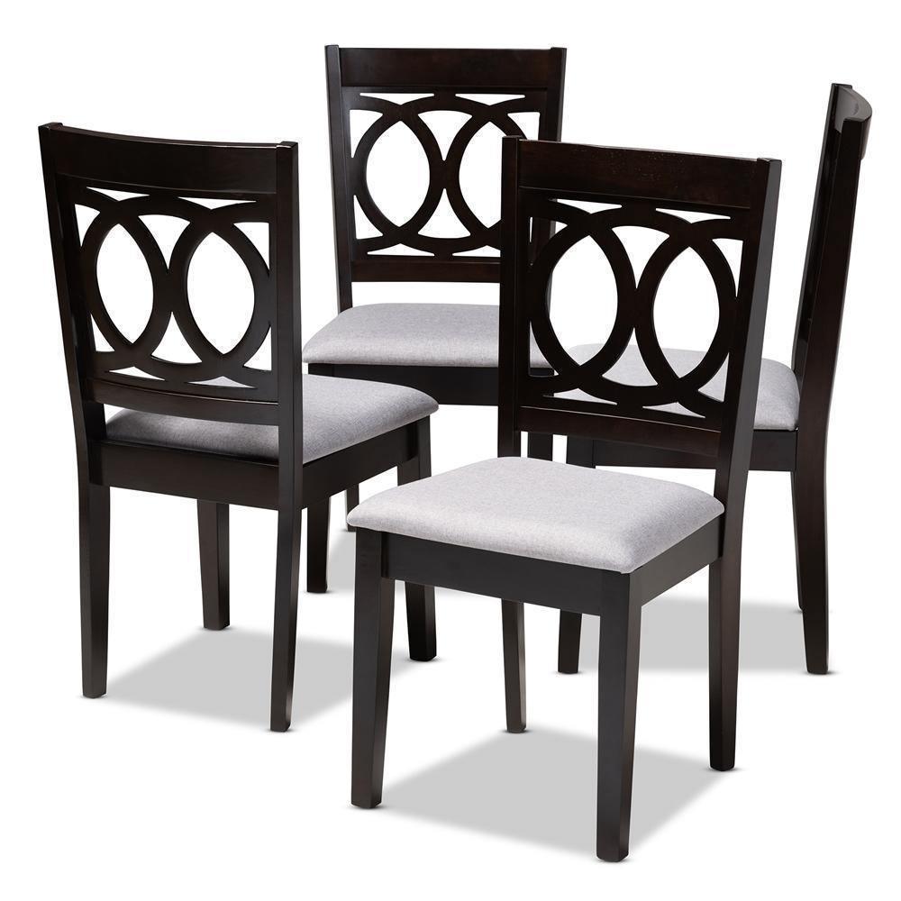 Lenoir Modern and Contemporary Gray Fabric Upholstered Espresso Brown Finished Wood Dining Chair Set of 4 FredCo